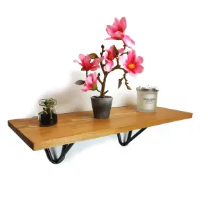 Solid Pine Rustical Shelf Light Oak Black Hairpin Bracket Style 25x120cm