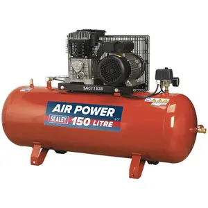 150 Litre Belt Drive Air Compressor - 3hp Motor - 1/2 Inch BSP Female Tap Outlet