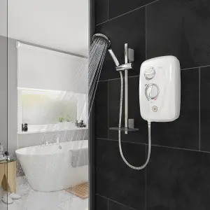 Triton Gloss Silver & white Chrome effect Manual Electric Shower, 10.5kW