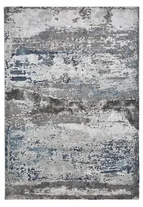 Grey Navy Abstract Modern Easy to Clean Rug For DiningRoom Bedroom and Living Room -160cm X 220cm