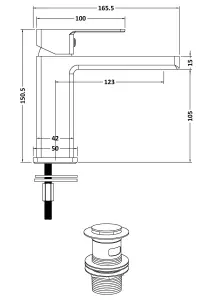 Square Mono Basin Mixer Bathroom Sink Tap & Push Button Waste - Matt Black - Balterley