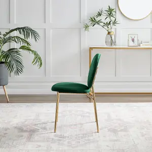 Furniturebox UK Dining Chair - 2x Ivy Green Velvet Upholstered Dining Chair Gold  Legs - Modern Meets Vintage - Round Seat Back