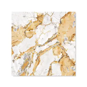 White And Gold Quartz Effect Premium Glass Kitchen Splashback W900mm x H750mm