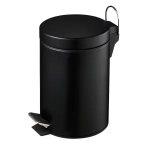 Interiors By Premier Compact 3Ltr Matte Black Pedal Bin, Stylish Design Composite Bin For Kitchen, Convenient Bin With Handle