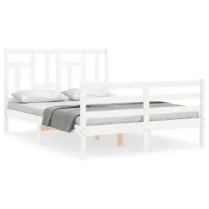 Berkfield Bed Frame with Headboard White Small Double Solid Wood