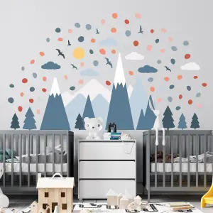 Walplus Combo Kids  - Blue Mountains and Dalmatian Dots Wall Sticker PVC