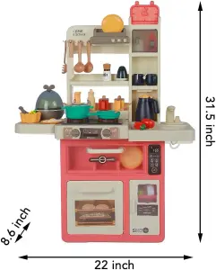 Alivio Kids Kitchen Playset Toys, Kitchen Set Toys with Sound Lights Cooking Stove and Play Sink - Pink