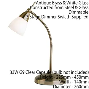 2 PACK - Touch Dimmer Table Lamp Light Antique Brass & Glass Shade Reading Task