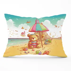 Lucky Teddy Bear On A Beach Holiday Cushions 33cm x 48cm