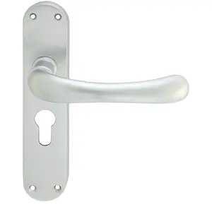 Rounded Smooth Latch & EURO Lock Door Handle - Satin Chrome Lever On Backplate