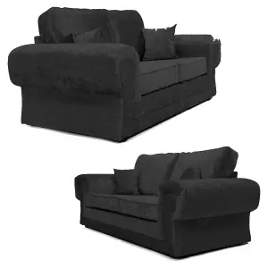 Chelsea Black Crushed Velvet Large 3 + 2 Seater Sofa Set Rolled Arms