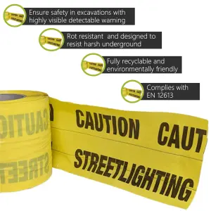 Pegdev - PDL - Detectable Underground Tape (Street Lighting) 150mm Yellow Traceable 130 Micron EN 12613 Tape (14M)