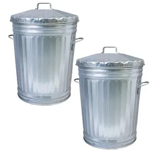 90L Extra Large Silver Galvanized Metal Dustbin For Home Kitchen & Garden Storage Or Waste Complete With Lid