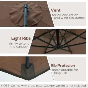 Outsunny 3m Garden Banana Parasol Cantilever Umbrella w/Crank& Base, Brown