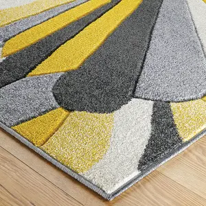 Yellow Easy to Clean Optical 3D Modern Rug for Dining Room-200cm X 285cm