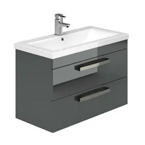 Novela 800mm Wall Hung Vanity Unit Anthracite Gloss with Ceramic Basin