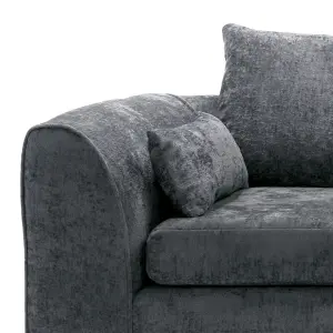 Harriet Crushed Chenille Right Facing Corner Sofa in Dark Grey