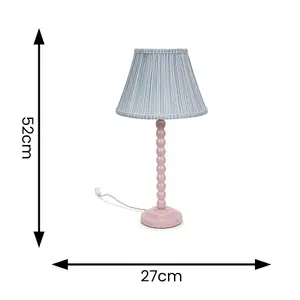 ValueLights Bobbles Rose Pink Bobbin Table Lamp with Blue Pleated Shade