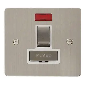 Flat Plate Stainless Steel 13A Fused Ingot Connection Unit Switched With Neon - White Trim - SE Home