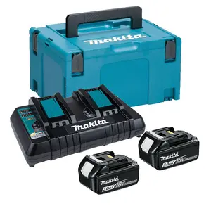 Makita BL1830 18v 2 x 3.0ah Lithium Batteries DC18RD Dual Port Charger + Makpac