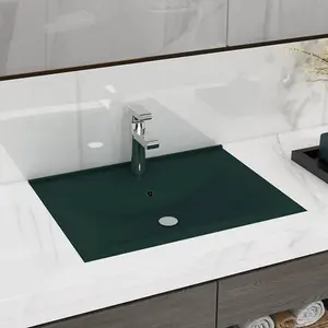 Berkfield Luxury Basin with Faucet Hole Matt Dark Green 60x46 cm Ceramic