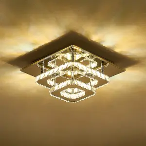 Modern Double Tiers Square Crystal Chrome Effect LED Ceiling Light Fixture Dimmable