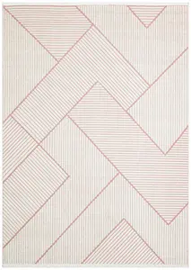 Pink Outdoor Rug, Geometric Striped Stain-Resistant Rug For Patio Decks, 3mm  Modern Outdoor Area Rug-190cm X 290cm