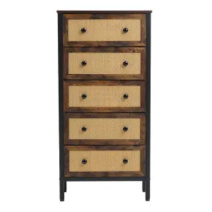 Rustic Rattan Storage Cabinet with 5 Drawers