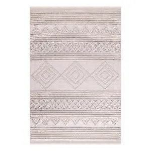 Cooper Cream & Grey Flatweave 3D effect Medium Rug, (L)170cm x (W)120cm