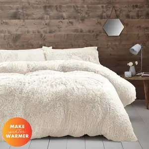 Cuddly Faux Fur Duvet Cover Set with Pillowcases Cream / Super King - 2 Pillowcases ( 50 x 75 cm )