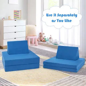 Costway 4-Piece Convertible Kids Couch or 2 Chairs Toddler to Teen Sofa & Play Set