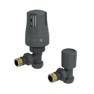 Right Radiators Thermostatic Anthracite TRV & Lockshield Angled Radiator Valves 1/2"x15mm Pack