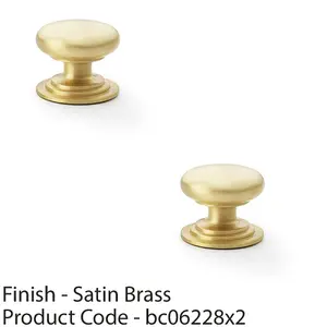 2 PACK - Stepped Round Door Knob - Satin Brass 38mm Classic Kitchen Cabinet Pull Handle