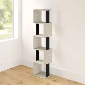 Chane Wall-Mounted Bookcase with 5 Shelves | Modern Storage Unit for Home or Office White/Anthracite