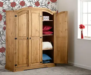 Corona 3 Door Wardrobe Distressed Waxed Pine