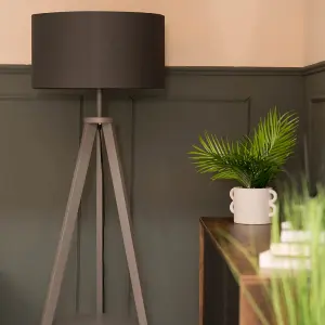 ValueLights Morrigan Modern Grey Wood Tripod Design Floor Lamp Base with Storage Shelf