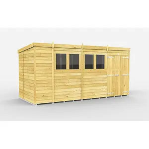 DIY Sheds 14x7 Pent Shed - Double Door With Windows