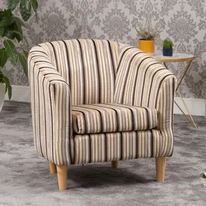 Aurora 69cm wide Black Brown Silver Striped Fabric Tub Chair with Dark and Light Wooden Legs