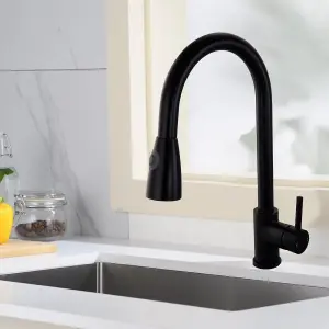 Kitchen Sink Taps Mixer with Pull Out Spray High Arc Pull Down Stainless Steel Kitchen Faucet Matte Black