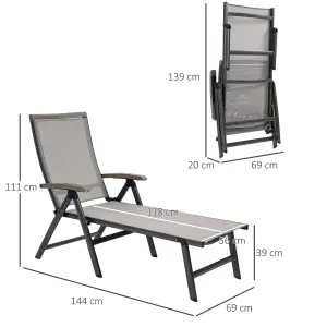 Outsunny Outdoor Folding Sun Lounger w/ Adjustable Backrest and Aluminium Brown