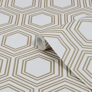 Next Honeycomb Geo White & Yellow Smooth Wallpaper