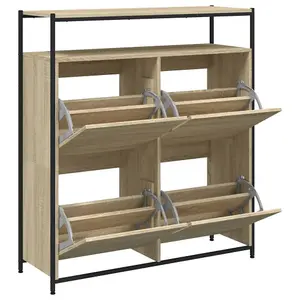 Shoe Cabinet with 4 Flip-Drawers Sonoma Oak 100x34x112 cm