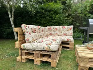 Pallet Cushion Set Garden Outdoor EURO Corner Sofa 120x200cm Floral Cream Tufted