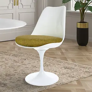 White Tulip Dining Chair with Olive Textured Cushion