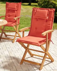 Set of 2 Garden Chairs with Cushions MAUI II Acacia Wood Dark Red