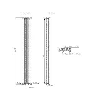 Rinse Bathrooms 1800 x 270mm White Vertical Designer Radiator Rad Double Column Radiator Rad Rectangular Flat Panel