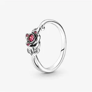 Pandora Disney Beauty And The Beast Rose Ring - Sterling Silver / Cubic Zirconia / Red - Sz. 60