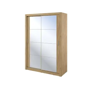 Elegant Oak Shetland Lux 18 Sliding Door Wardrobe H2150mm W1500mm D600mm with Mirrored Panels