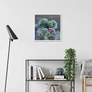 Abstract Hydrangea Dark by Danhui Nai - Painting White Framed Paper Print / 30cm H x 30cm W