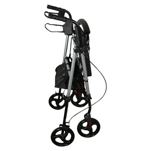 4 Wheeled Rollator - Foldable Height Adjustable Mobility Aid Walking Frame with Seat & Storage Bag - H81-105 x W57 x D90cm, Silver